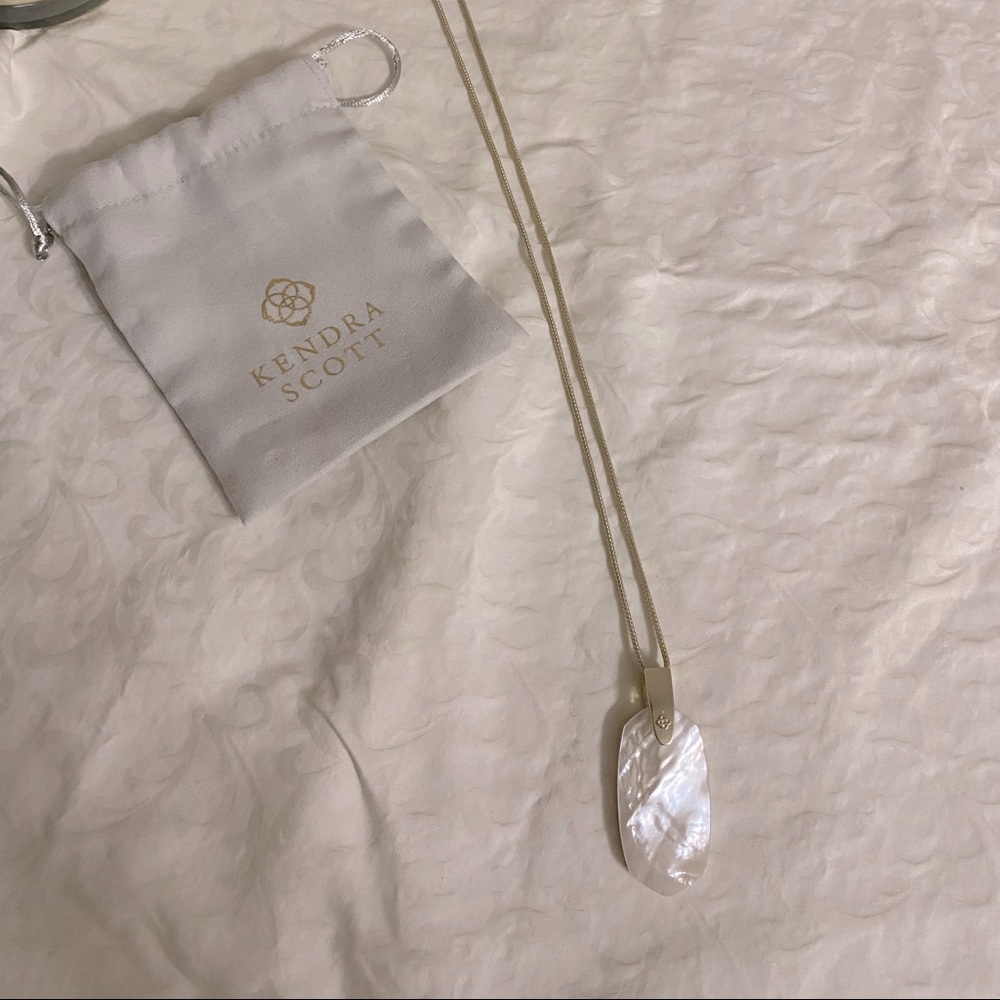 Kendra Scott Inez necklace with gold chain and white stone